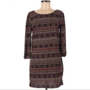 IJoah Medium Dress Black Geometric Aztec Print Scoop Back 3/4 Sleeve M
